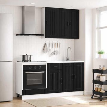 vidaXL Keukenblok LUCCA 5 st Zwart Bewerkt hout, Huis en Inrichting, Verzenden, Nieuw, Zwart