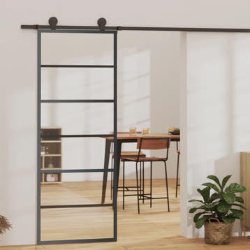 vidaXL Schuifdeur met beslag 76x205 cm aluminium en ESG-glas, Verzenden, Nieuw