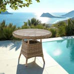 Tuintafel van aluminium en rotan met glazen blad 91 x 73,5 c, Verzenden, Nieuw