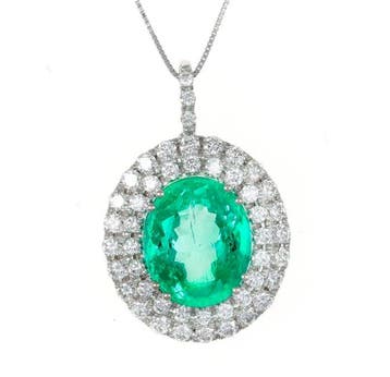 Ketting met hanger - 18 karaat Witgoud - 2.97ct. tw. Smaragd