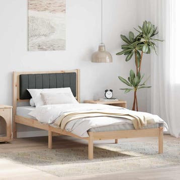 vidaXL Bedframe met Gevoerd Hoofdgedeelte Donkergrijs 90 x, Eenpersoons, Bruin, Verzenden, Nieuw
