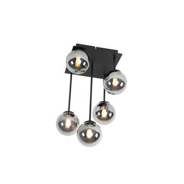 Moderne plafondlamp zwart 5-lichts met smoke glas - Athens, Verzenden, Nieuw, Glas