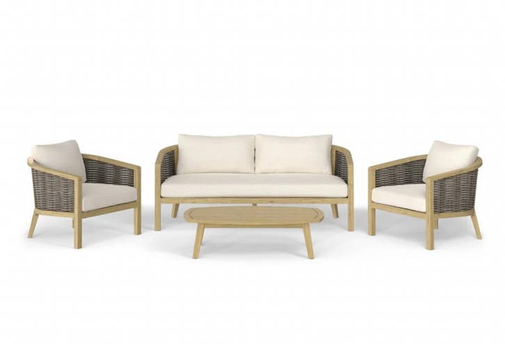 Stoel-Bank Loungeset Parkside | 5-zits | Wicker & Acaciahout, Tuin en Terras, Tuinsets en Loungesets, Verzenden