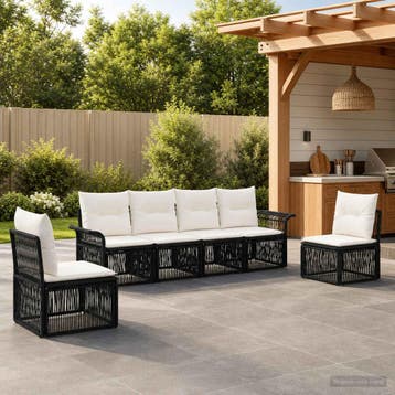 vidaXL Tuinbankenset 6 st Zwart poly rattan, Verzenden, Nieuw, 6 zitplaatsen