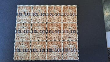 China - 1878-1949 - 1893 1c op 2c blok van 24 in, Gestempeld