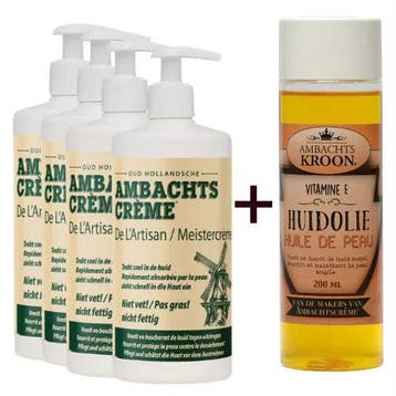 4x pomp 450ml Ambachtscreme + 1x Vitamine E Huidolie 200ml, Verzenden, Nieuw