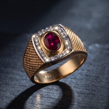 Zonder minimumprijs - Ring 18k goudverguld, Zilver Robijn -, Nieuw