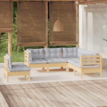 vidaXL 5-delige Loungeset met grijze kussens grenenhout, Verzenden, Nieuw, 5 zitplaatsen, Loungeset