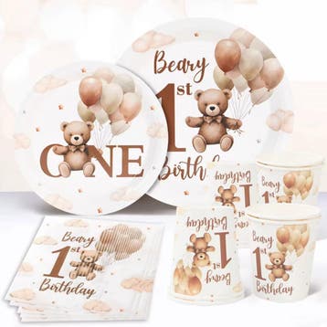 40-delige set Sweet Bear met bordjes, bekertjes en servetten, Ophalen of Verzenden, Nieuw, Versiering, Verjaardag