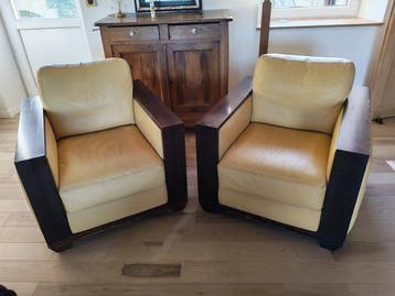 Fauteuil (2) - Leder, hard hout - Art-deco-fauteuils