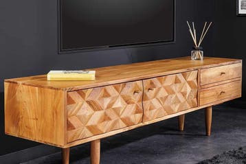 Massief houten tv-meubel ALPINE 145 cm natuurlijke acacia, Ophalen of Verzenden, Nieuw