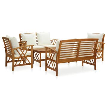 vidaXL 5-delige Loungeset met kussens massief acaciahout, Verzenden, Nieuw, Hout, Loungeset