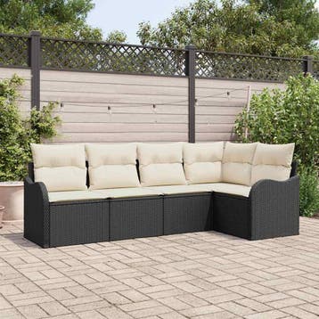 vidaXL Tuin Sofa Set 5 st Zwart poly rattan, Verzenden, Nieuw, Rotan, 5 zitplaatsen