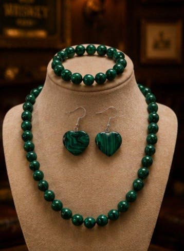 Luxueuze malachiet-set: halsketting, armband en hartvormige