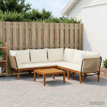 vidaXL 6 st Massief acaciahout & touw Naturel, Verzenden, Nieuw, 6 zitplaatsen