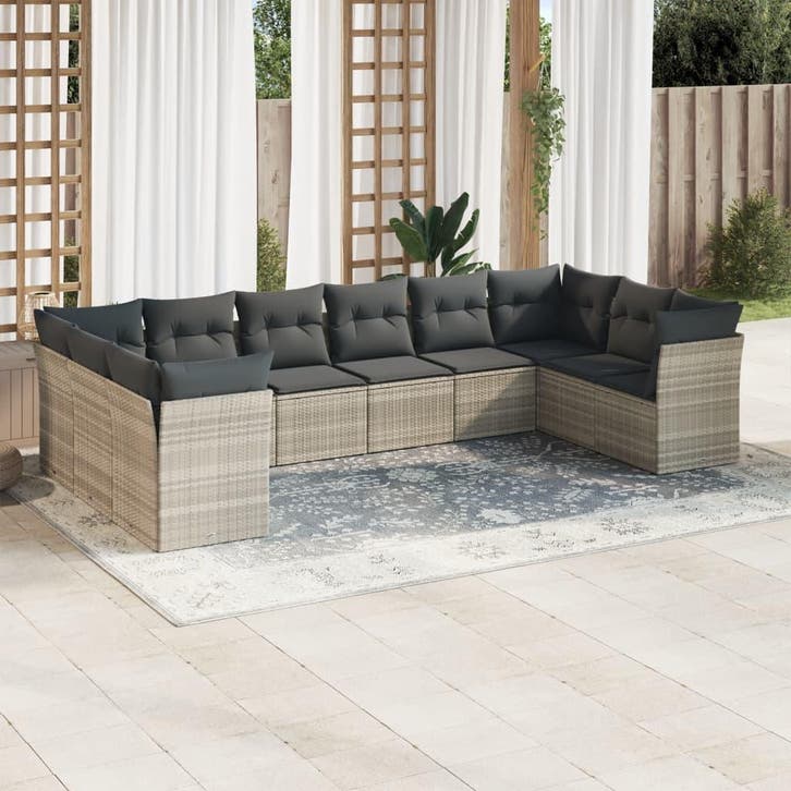 vidaXL 10-delige Loungeset met kussens poly rattan, Tuin en Terras, Tuinsets en Loungesets, Loungeset, Nieuw, Verzenden
