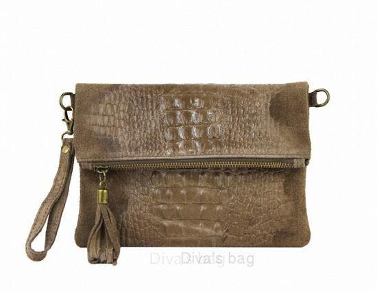 100% suede tas met krokodillenprint - clutch schoudertas -, Sieraden, Tassen en Uiterlijk, Tassen | Schoudertassen
