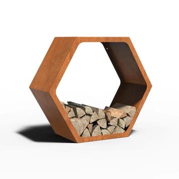 Cortenstaal houtopslag Hexagon 91,5x40x80cm