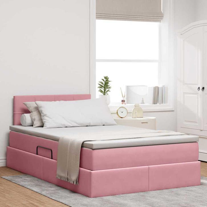 vidaXL Opslag bed met matras met hoofdeinde Roze 120 x 200, Huis en Inrichting, Slaapkamer | Bedden, Nieuw, Stof, Verzenden