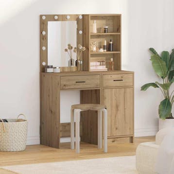 vidaXL Make-up tafel set met LED 2 st Artisan Eiken Bewerkt, Verzenden, Nieuw