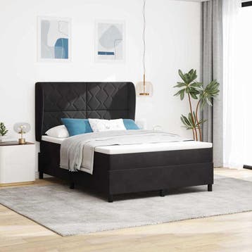 vidaXL Boxspringbed met hoofdeinde Zwart 200 x 140 cm, Verzenden, Zwart, Stof, Nieuw