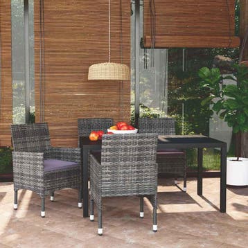 vidaXL 5-delige Tuinset met kussens poly rattan grijs, Verzenden, Nieuw, 4 zitplaatsen, Tuinset