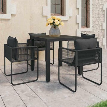 vidaXL 5-delige Tuinset PVC-rattan zwart, 4 zitplaatsen, Kunststof, Verzenden, Nieuw