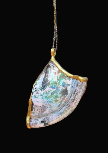 Oud-Romeins Glas Grote turkoois-iriserende hanger - 70 mm