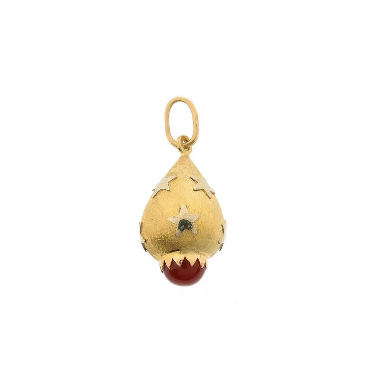 Bicolor gouden hanger met sterren en carneool, Sieraden, Tassen en Uiterlijk, Bedels, Gebruikt, Overige merken, Goud, Ophalen of Verzenden