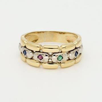 Ring - 18 karaat Geel goud, Witgoud - Robijn/Saffier/Smaragd, Nieuw