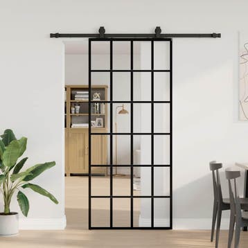 vidaXL Schuifdeur met beslagset 90x205 cm ESG glas zwart, Verzenden, Nieuw