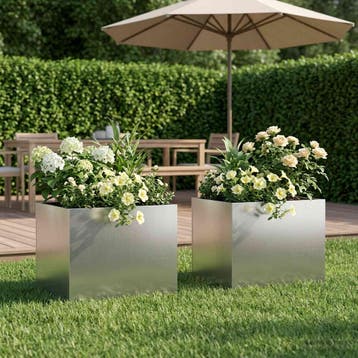 vidaXL Plantenbak 2 st zilver 40 x 30 x 30 cm Roestvrij, Verzenden, Minder dan 60 cm, Nieuw, Metaal