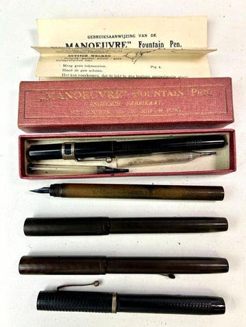 Caws, Manoeuvre, Waterman (2x) - Diverse antieke vulpennen, Verzamelen, Pennenverzamelingen, Nieuw