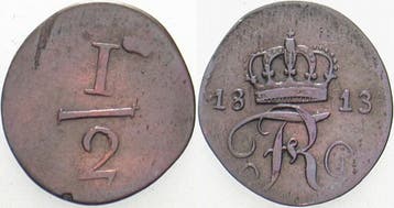 1/2 Kreuzer 1813 Wuerttemberg Friedrich I 1797-1806-1816, Verzenden
