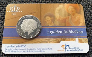 Nederland. 1 Gulden 1980 Dubbelkop in coincard (Zonder