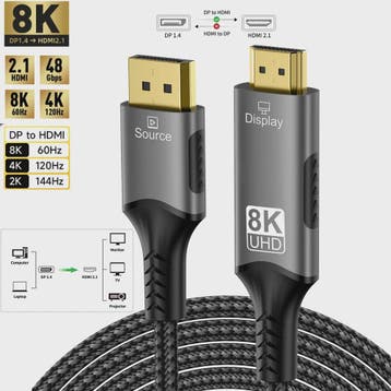 8K DisplayPort naar HDMI Kabel - 8K@60Hz, 4K@120Hz - DP naar, Verzenden, Nieuw