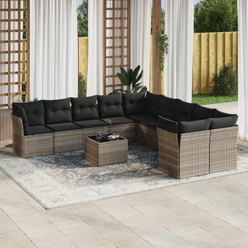 vidaXL 11-delige Loungeset met kussens poly rattan, Verzenden, Nieuw, Loungeset