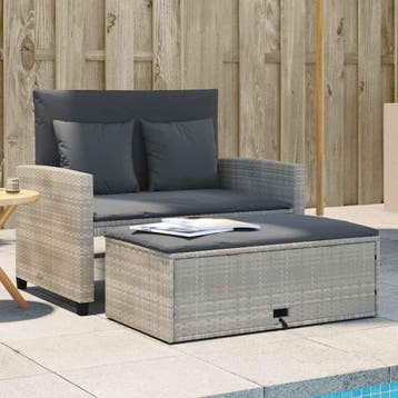 vidaXL Tuinbank 2-zits met kussens poly rattan lichtgrijs, Verzenden, Nieuw