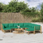 vidaXL 11-delige Loungeset met kussens bamboe groen, Verzenden, Nieuw, Hout, Loungeset