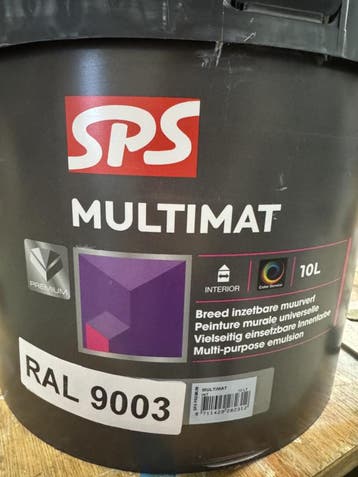 Sps multimat muurverf - RAL 9003 - 10 liter, Overige kleuren, Nieuw, Ophalen of Verzenden, Verf