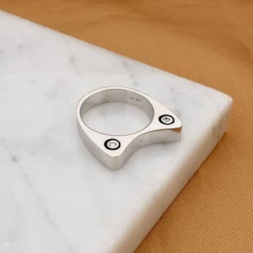 Witgouden kattenoren ring met diamanten; 0,08 ct., 18 tot 19, Gebruikt, Ophalen of Verzenden, Met edelsteen