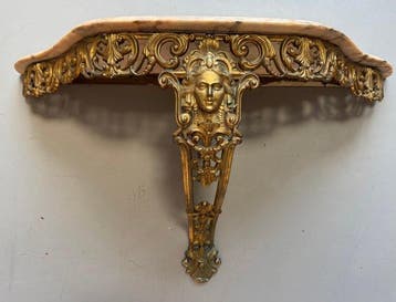 Wandtafel - Brons, Verguld, Marmer - Franse Rococo-console, Antiek en Kunst