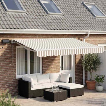 vidaXL Handmatig knikarmscherm met solar LED 4,5 x 3 m, Verzenden, Nieuw