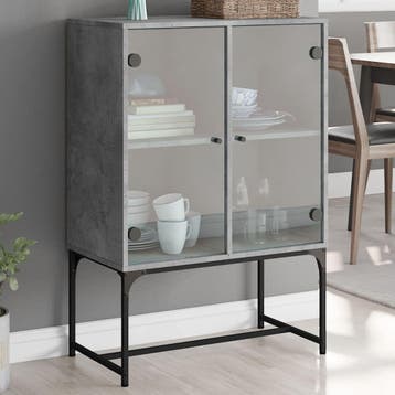 vidaXL Bijzetkast met glazen deuren 69x37x100 cm betongrijs, Verzenden, 100 tot 150 cm, Nieuw, 50 tot 100 cm