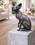 Beeld, Bronze Sphynx Cat Hand-Crafted - 21.5 cm - Brons -