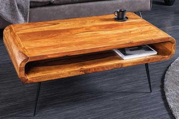 Massief houten salontafel ALPHA 90 cm bruin sheesham stenen, Ophalen of Verzenden, Nieuw
