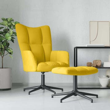 vidaXL Relaxstoel met voetenbank fluweel mosterdgeel, Huis en Inrichting, Fauteuils, Verzenden, Nieuw