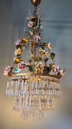 Kroonluchter - Verguld messing, Kristal - Vintage Italiaanse