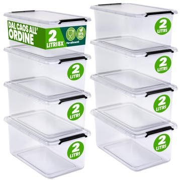 Opbergbox Transparant Set van 8 30x20x12cm 5L (Opbergmanden), Verzenden, Nieuw