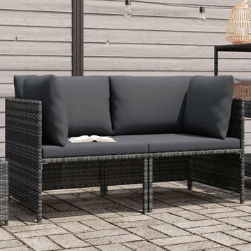 vidaXL Tuinbank 2-zits met kussens poly rattan grijs, Verzenden, Nieuw